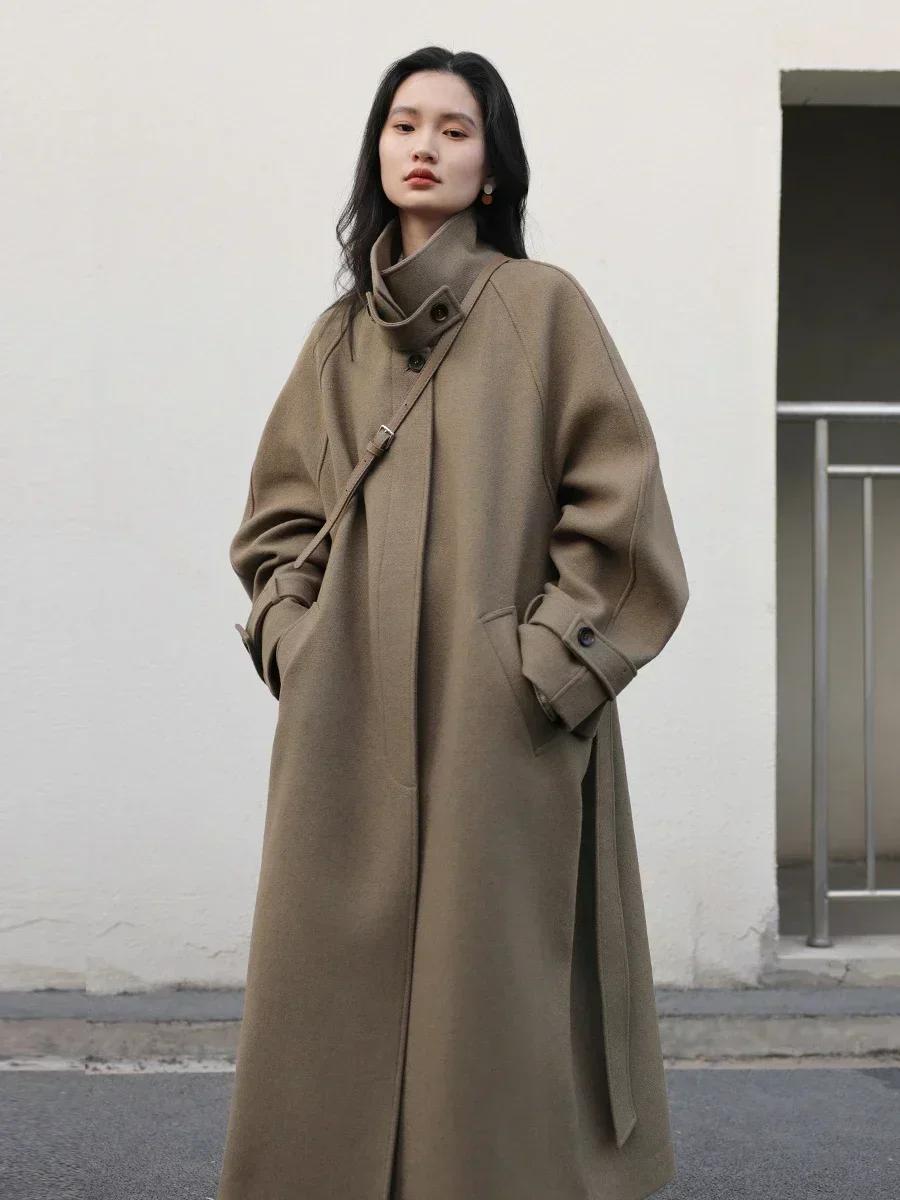 CHIC VEN-Long manteau trench pour femme, manteau en laine à lacets, pardessus à manches Leurs lan, c