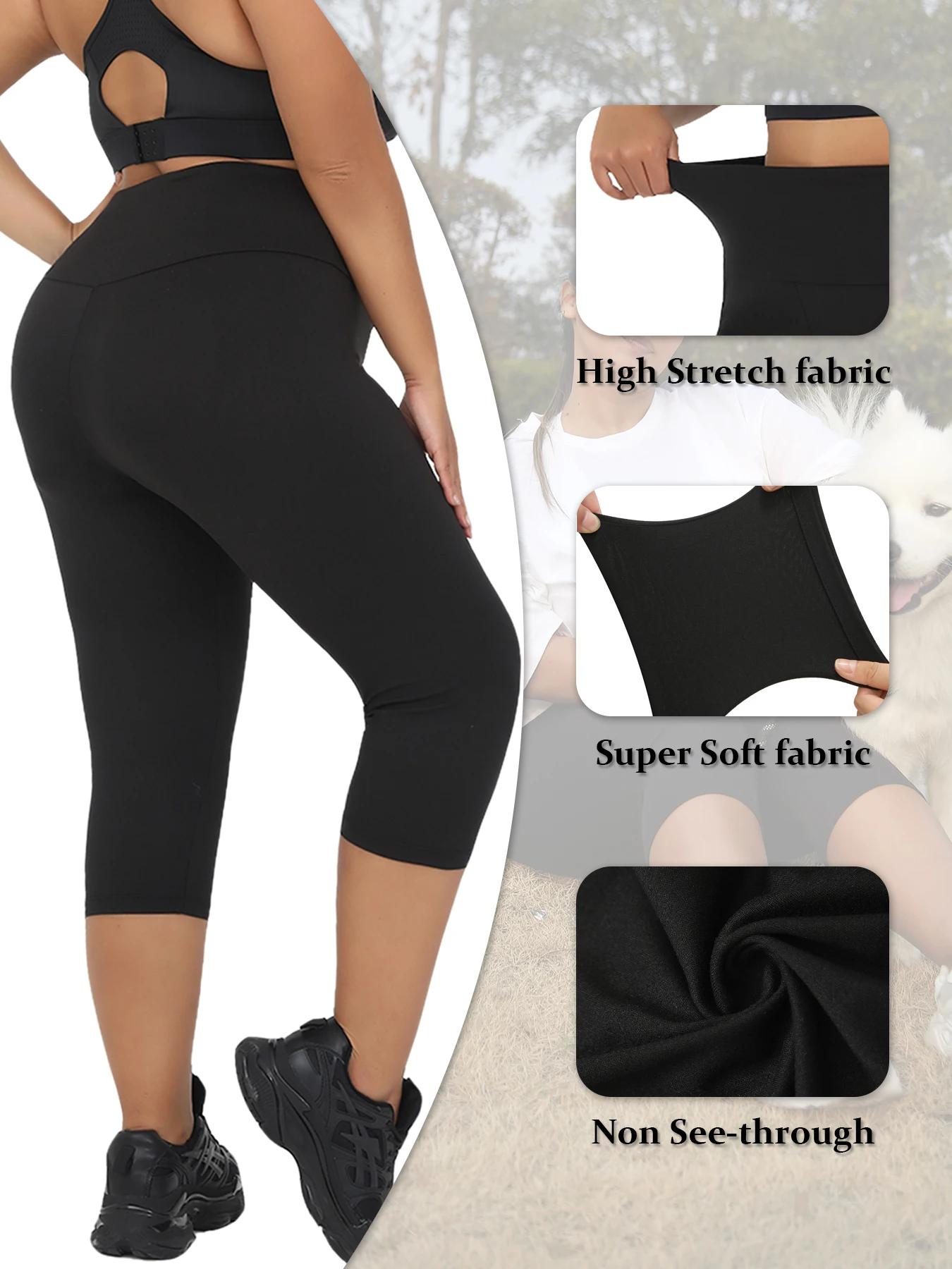 Leggings grande taille pour femmes, Super doux, taille haute, contrôle du ventre, pantalon Capri de 