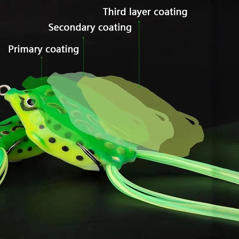 Leurres de pêche en forme de grenouille avec hameçons, appât en plastique avec tube souple et yeux 3