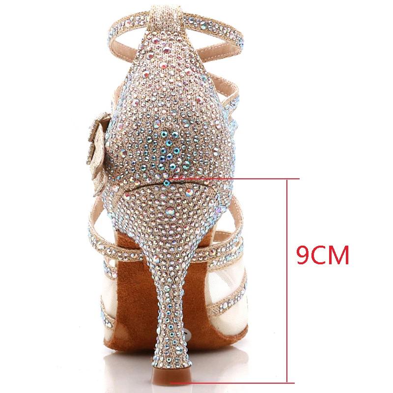 WUXIJIAO chaussures de danse femme latine Salsa soie Satin chaussures de danse paillettes strass cha
