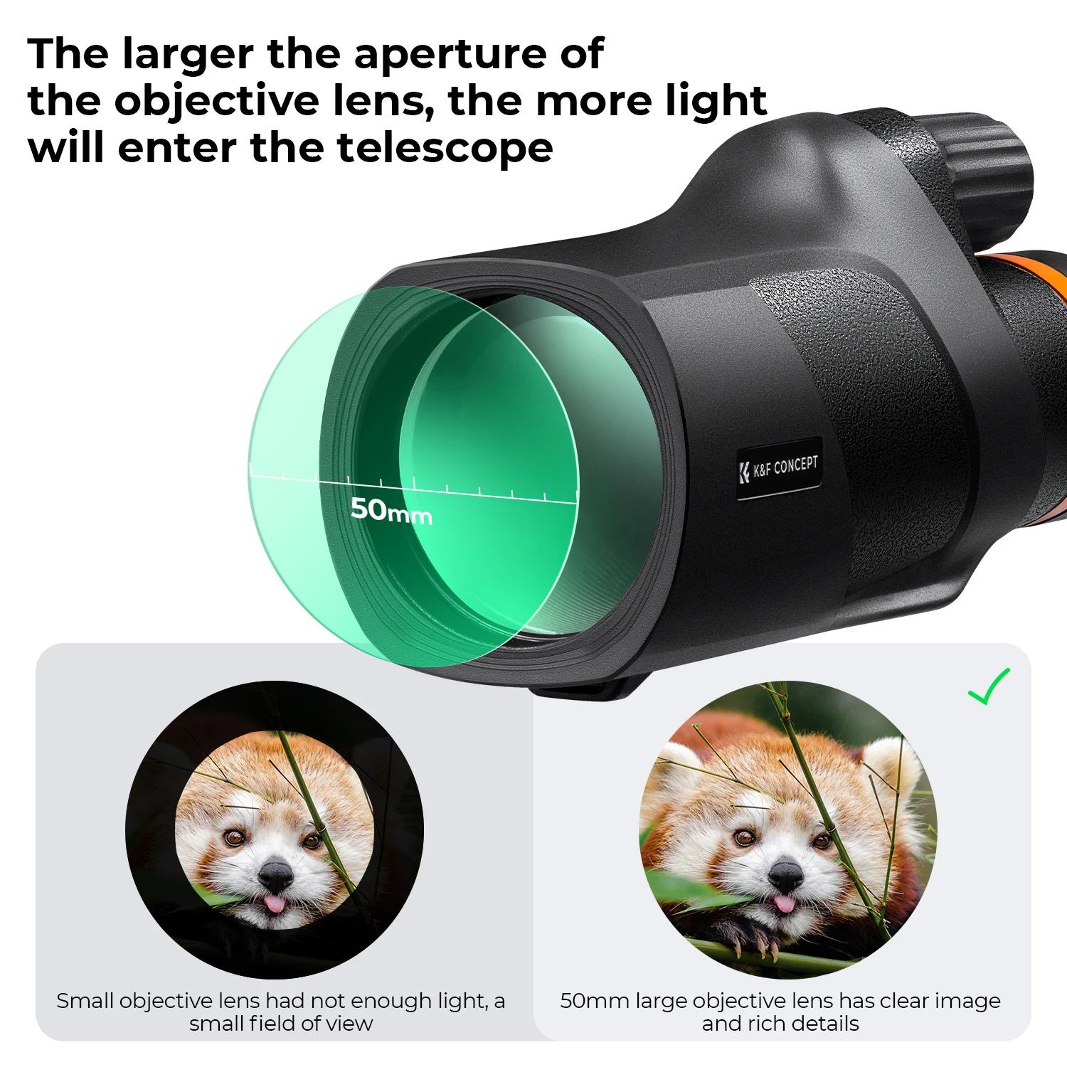 Télescope monoculaire K&F 12X50 étanche IP66 HD BAK4 pour observation oiseaux chasse voyage