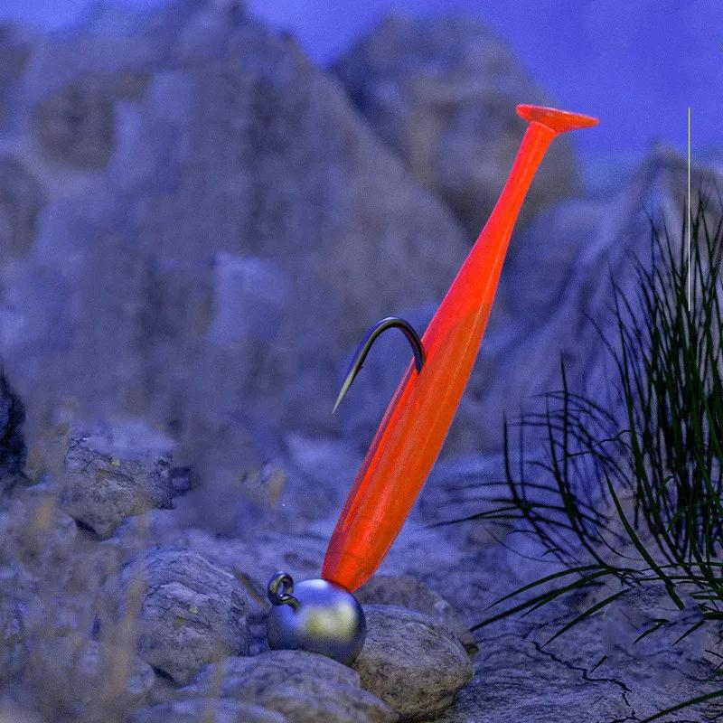 Hameçon de pêche à tête de gabarit pointue, leurre de ver de ver, appât souple, crochets triangulair