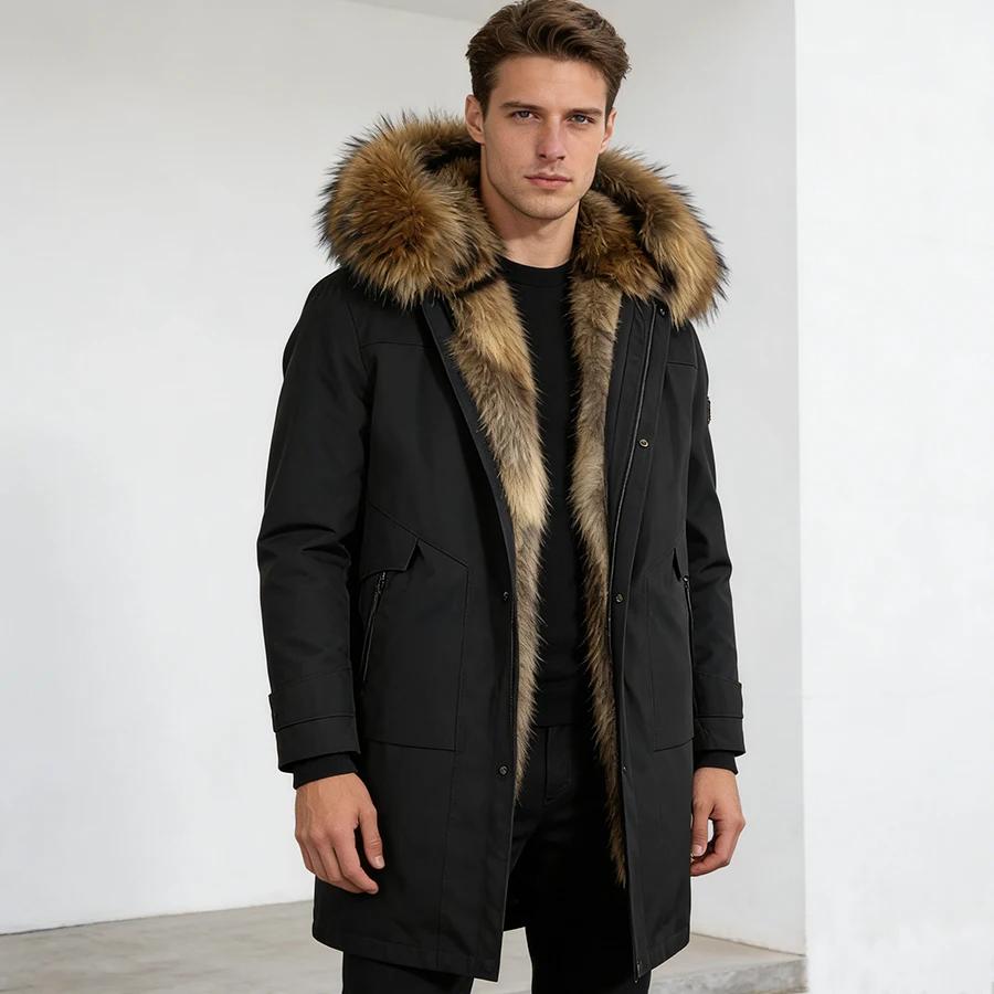Manteau long en fourrure véritable de raton laveur avec capuche, veste en fourrure de muskrat pleine