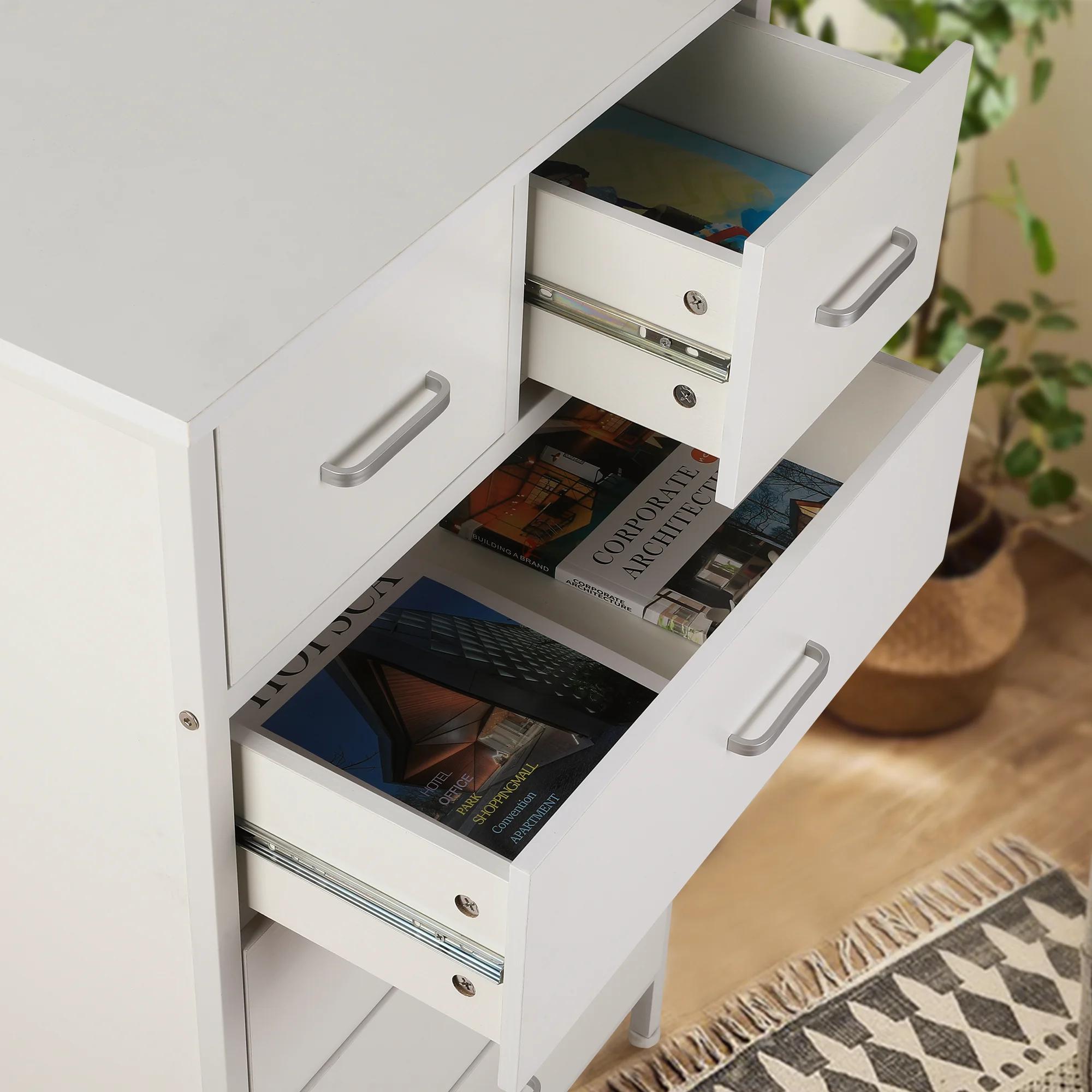 Commode de rangement avec cadre en acier, commode, armoire, blanc, 6 portes, MELfur ser, chambre à c