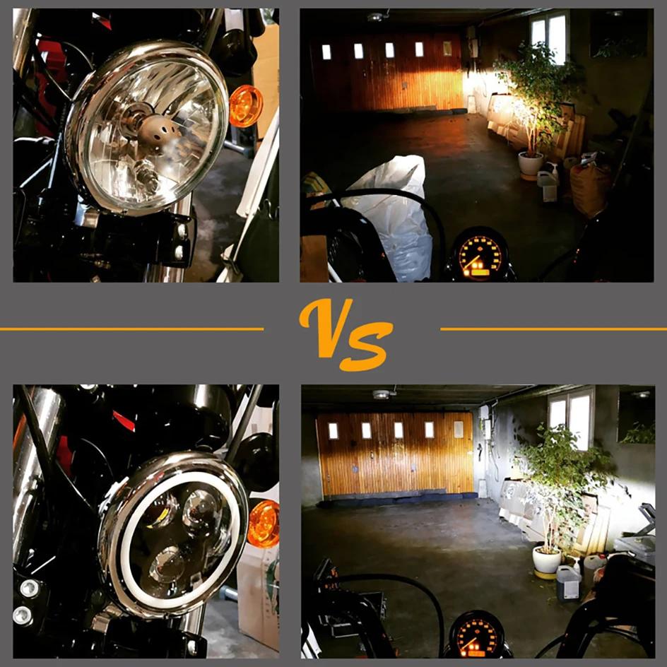 Phare 5.75 pouces noir Halo Angel Eyes LED pour Harley Sportster 1200 883 Street Softail Dyna 5-3/4 