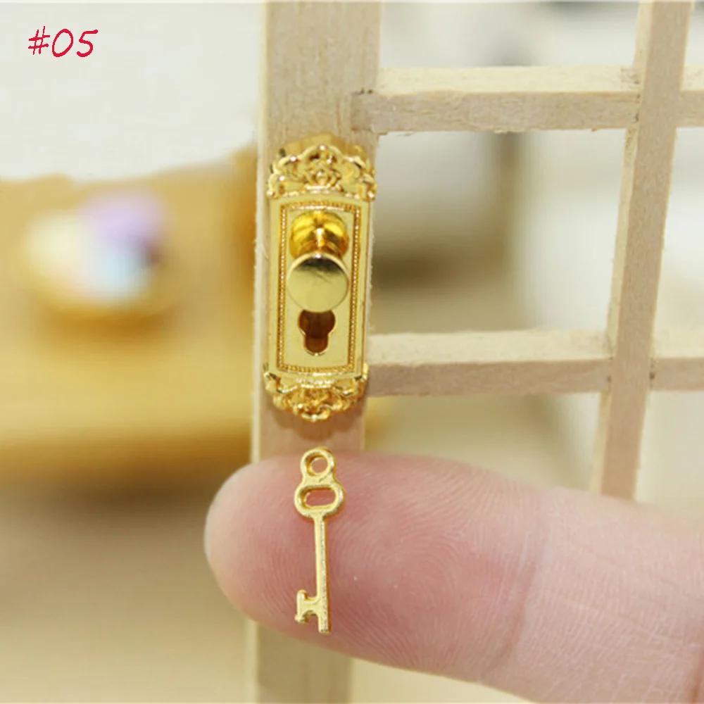 Mignon Vintage drôle 1/12 échelle maison de poupée Miniature serrure de porte et clé maison de poupé