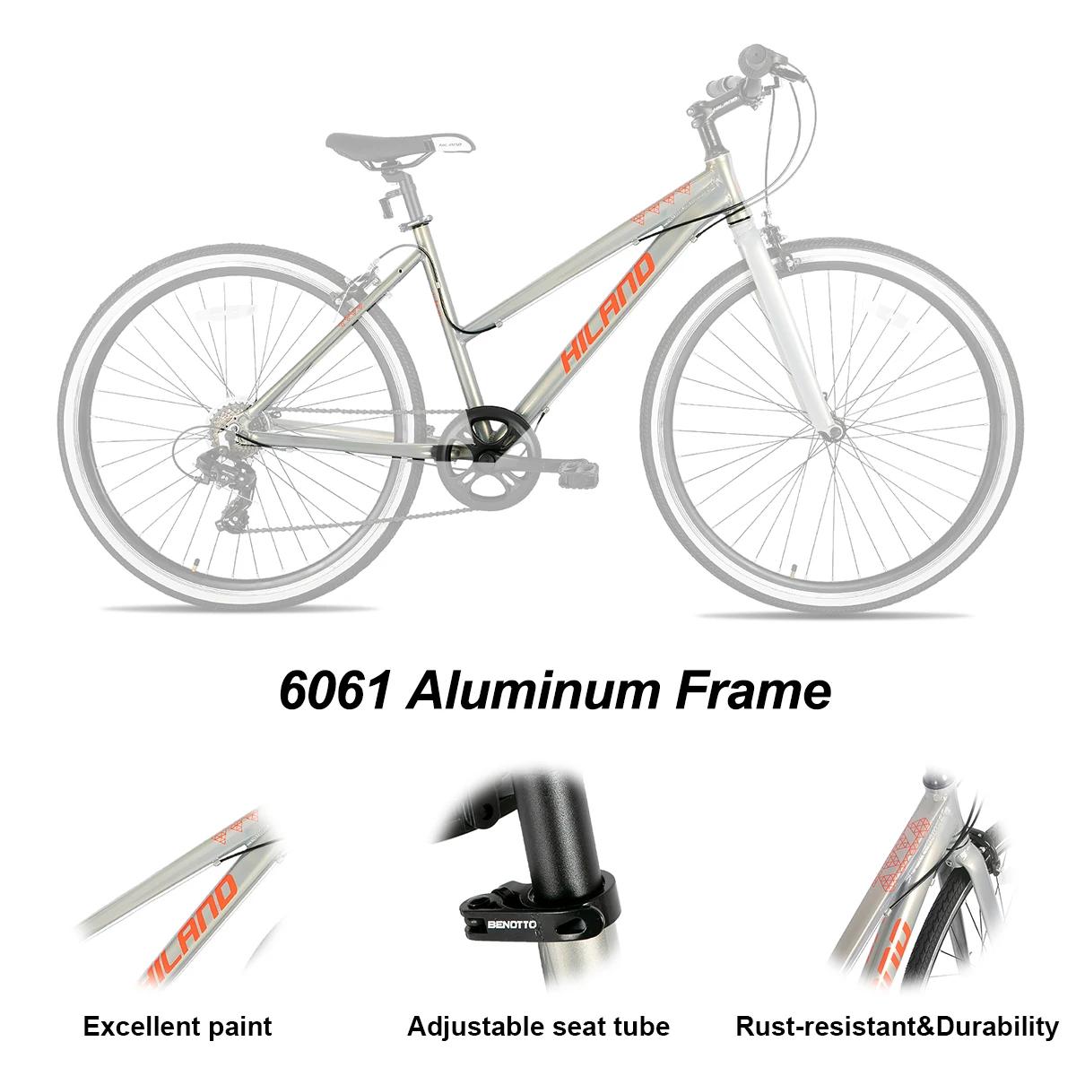 Hiland-Vélo Hybride avec Cadre en Aluminium pour Homme et Femme, Roues 700C, Vélo de Ville, Vélo de