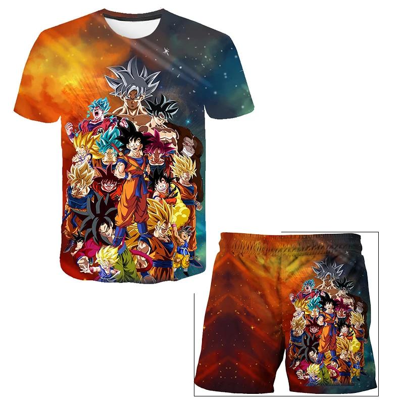 T-shirt Dragon Ball Z de dessin animé japonais pour enfants, ensemble deux pièces, T-shirt + short, 