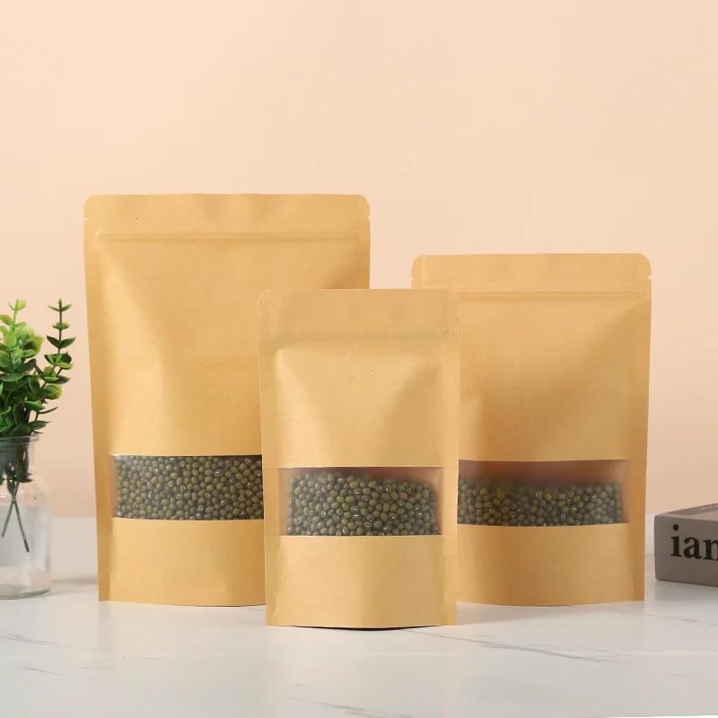 Sac à Fenêtre en Papier Kraft Brun Refermable, à Fermeture Éclair, pour Thérapeute, Grains de Café, 