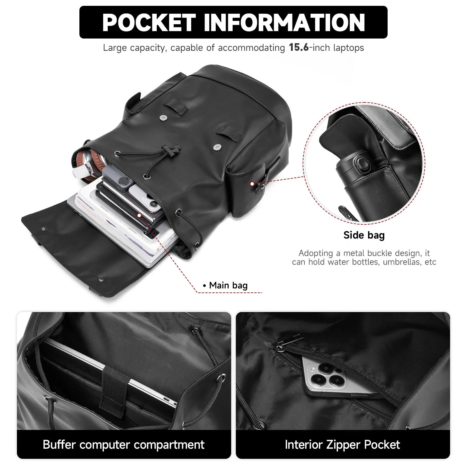 MOYYI – sac à dos en cuir PVC pour hommes, grande capacité, étanche, Durable, pour ordinateur portab