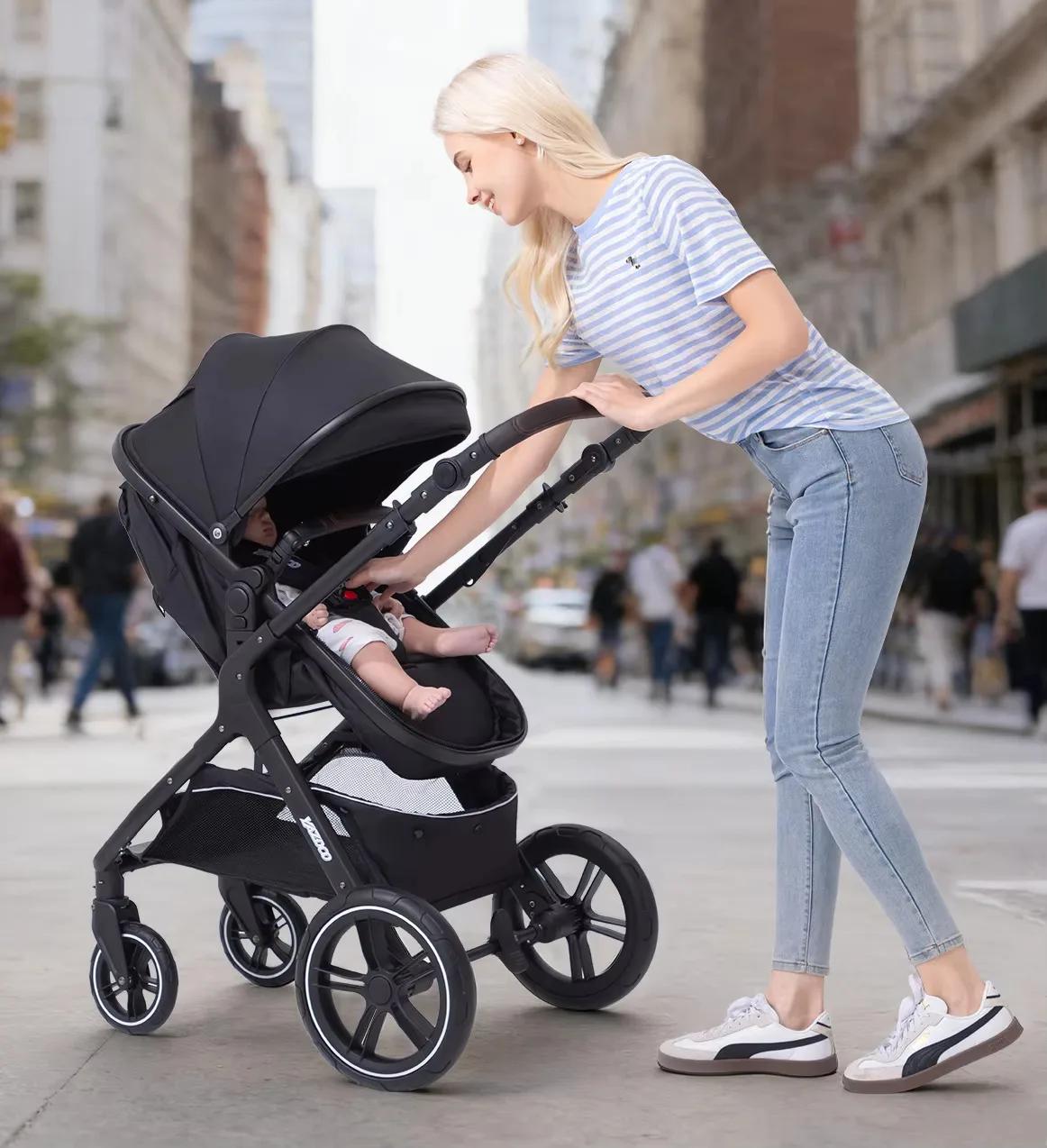 Nouvelle poussette double 3-en-1 2026 avec siège auto, pliable et portable, haute vue, pour nouveau-