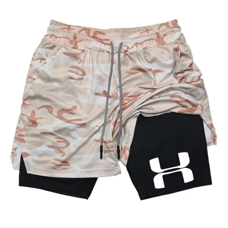 Shorts de course pour hommes 2-en-1, double couche, séchage rapide, pour la gym, le fitness, l'entra