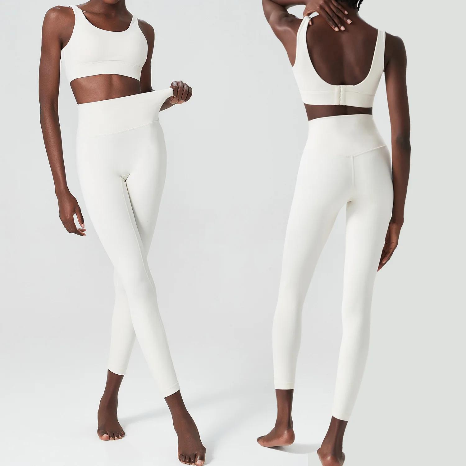 Ensemble de Yoga et Fitness pour femmes, couleur unie, doux, combinaison de gymnastique, respirant, 