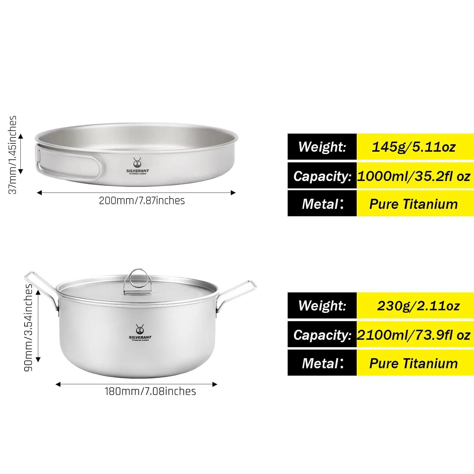 Ensemble de casseroles et poêles à frire en titane, grande batterie de cuisine de camping en plein a