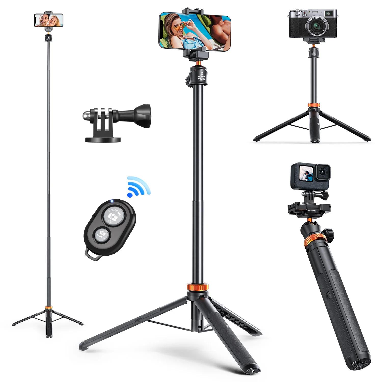 K&F CONCEPT MS08 Trépied pour téléphone portable 62''/1,58 m, bâton à selfie noir et orange avec tél