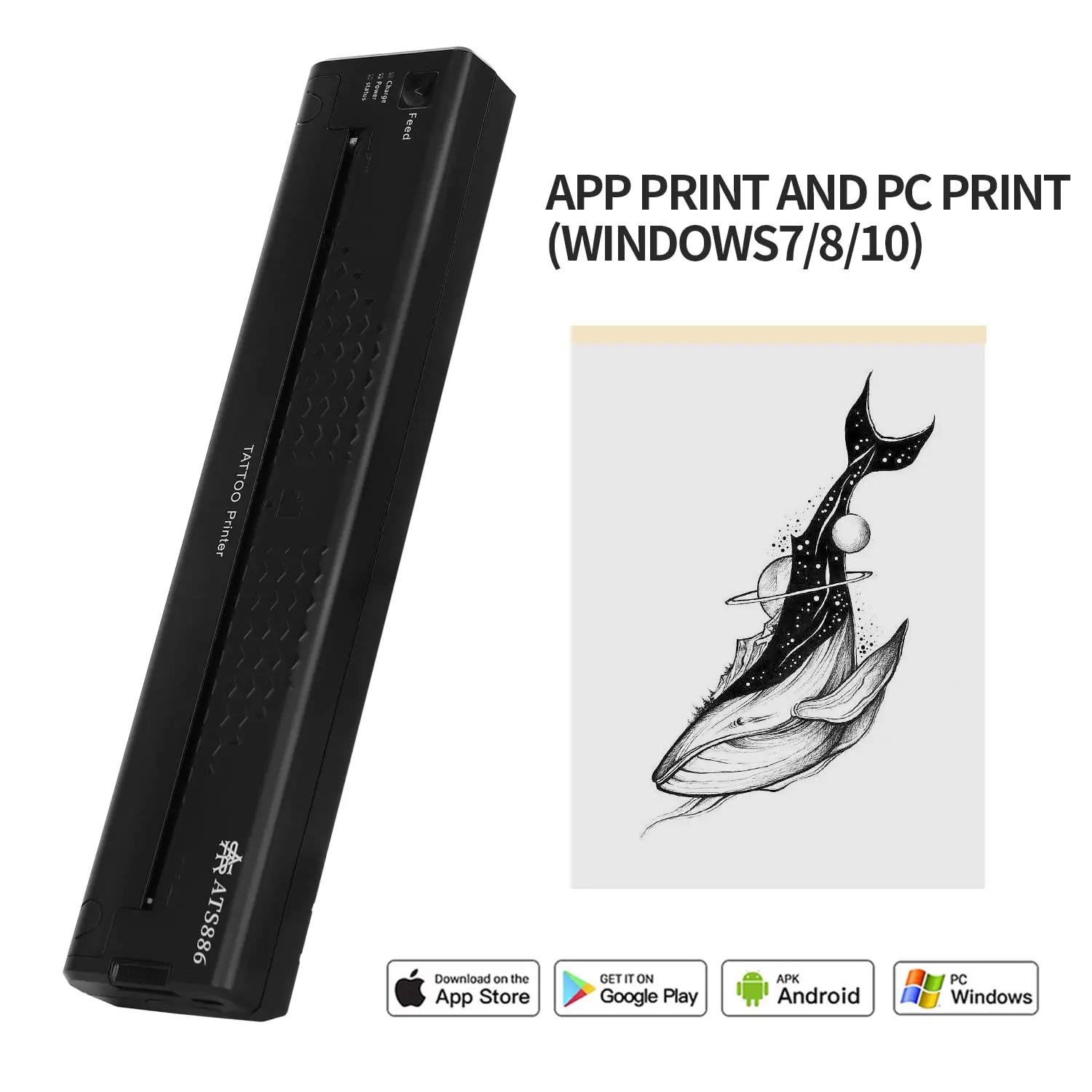ATS886-Imprimante de Tatouage Portable Sans Fil, Appareil Rechargeable Bluetooth, Machine de Transfe