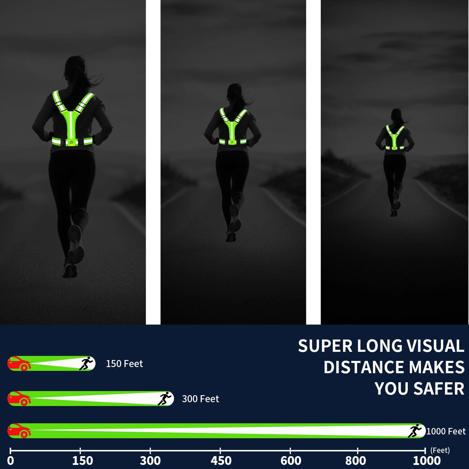 Gilet réfléchissant LED, équipement de course, gilet lumineux LED Rechargeable par USB, feux de cour