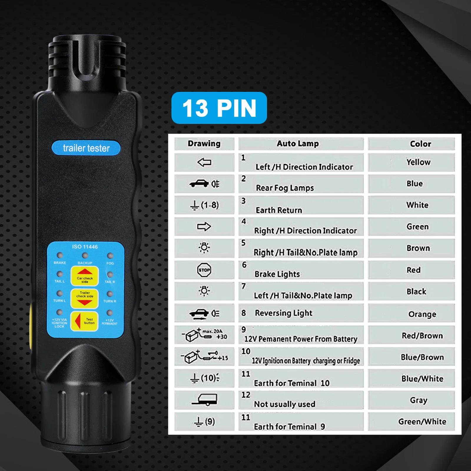 Testeur de remorque 13 broches, câble de test, prise de remorque, prise de diagnostic, outils 12V po