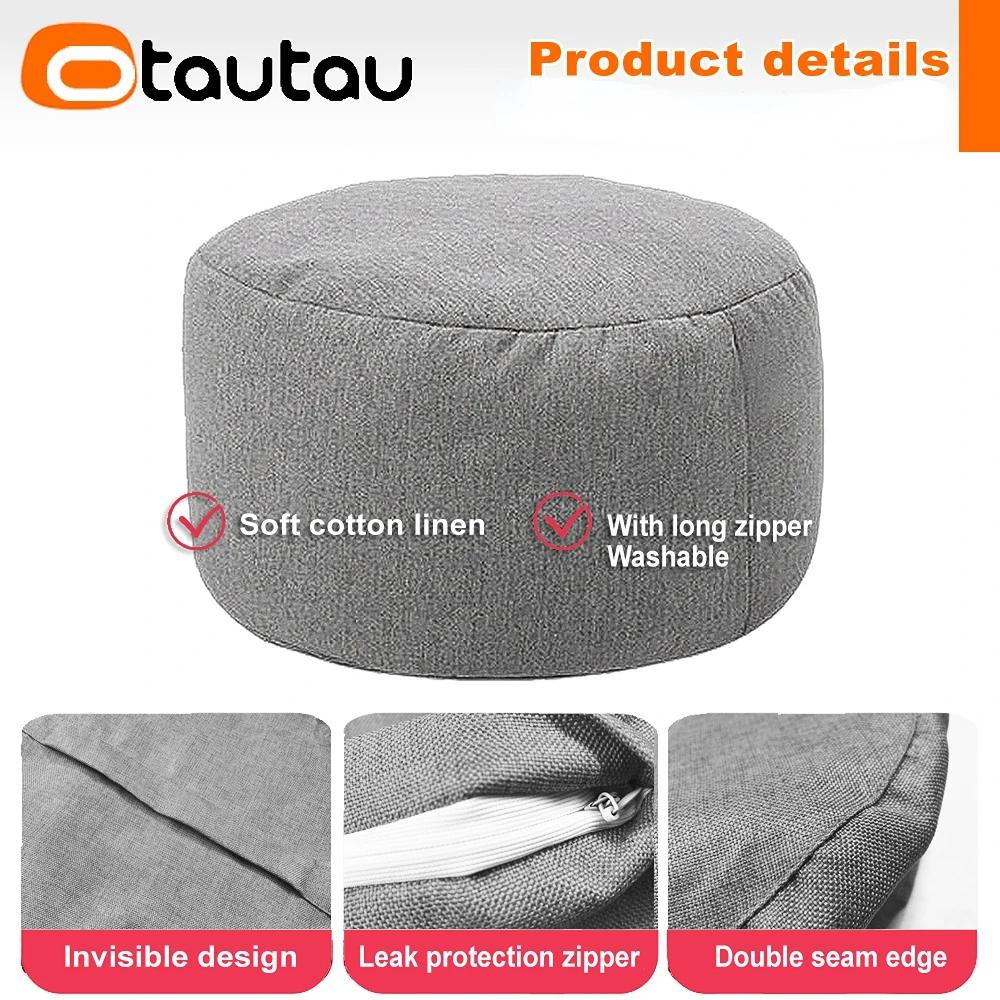 OTAUTAU tabouret rond D30cm * H20cm pouf en lin pouf avec remplissage pouf Pouf repose-pieds Tatami 