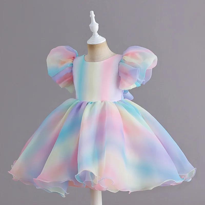 Robe de soirée tutu arc-en-ciel pour filles, costume de princesse pour enfants, vêtements de demoise