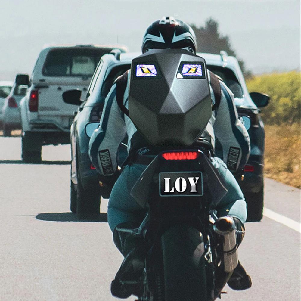 Sac à dos LED pour motard avec motif yeux lumineux, sac à dos moto en ABS, sac d'école pour homme, s