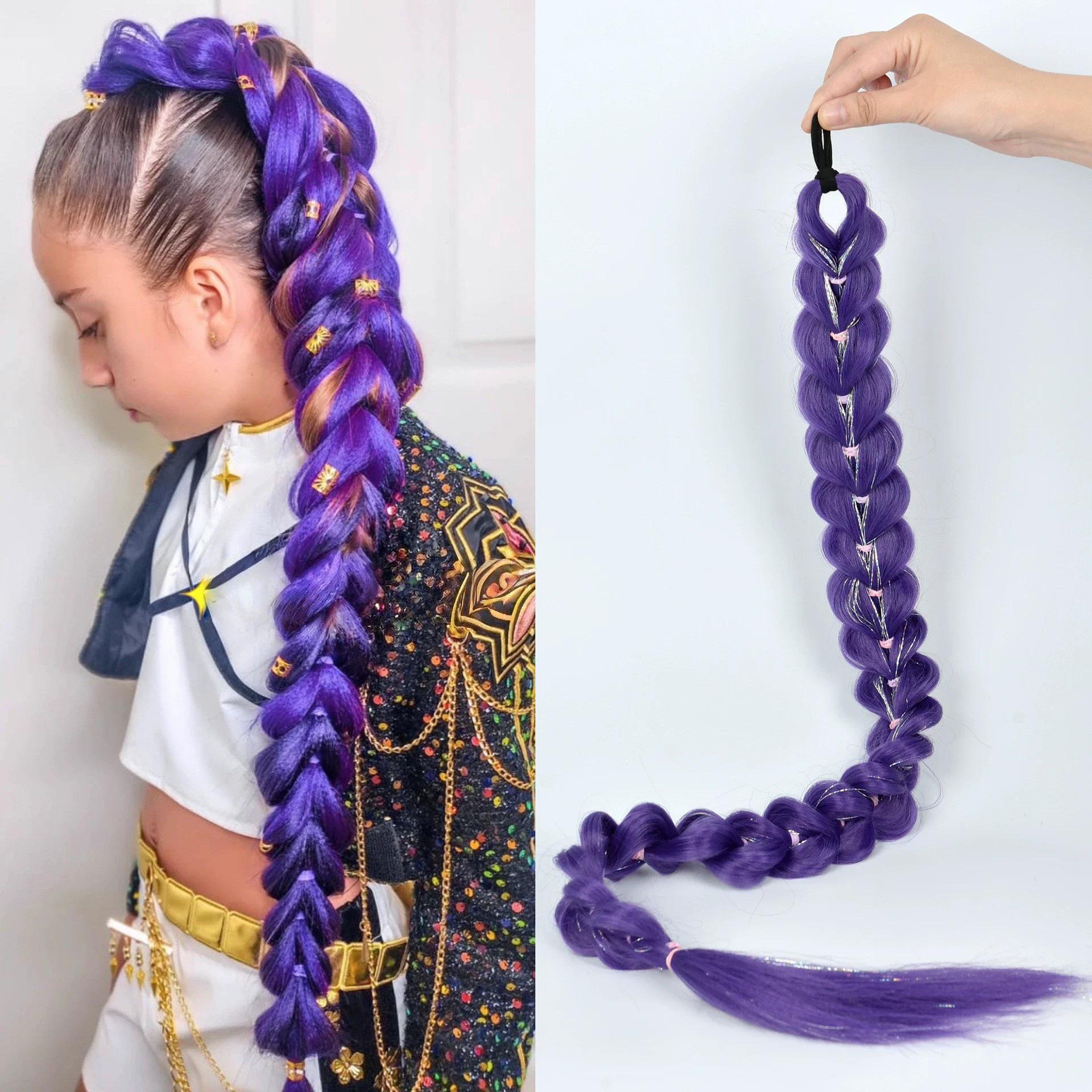 Perruque tressée violette synthétique extra longue de 32 po |   Métallique chatoyant |   Postiche de