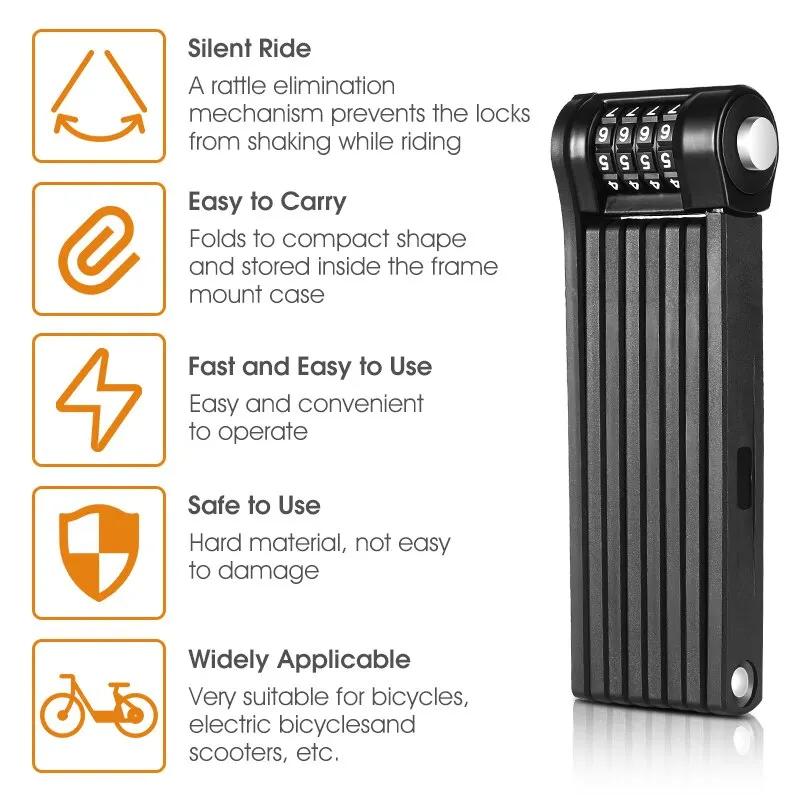WEST VÉLO Vélo Pliant Chaîne Serrure Anti Vol Combinaison Serrure Heavy Duty Sécurité Moto VTT Route