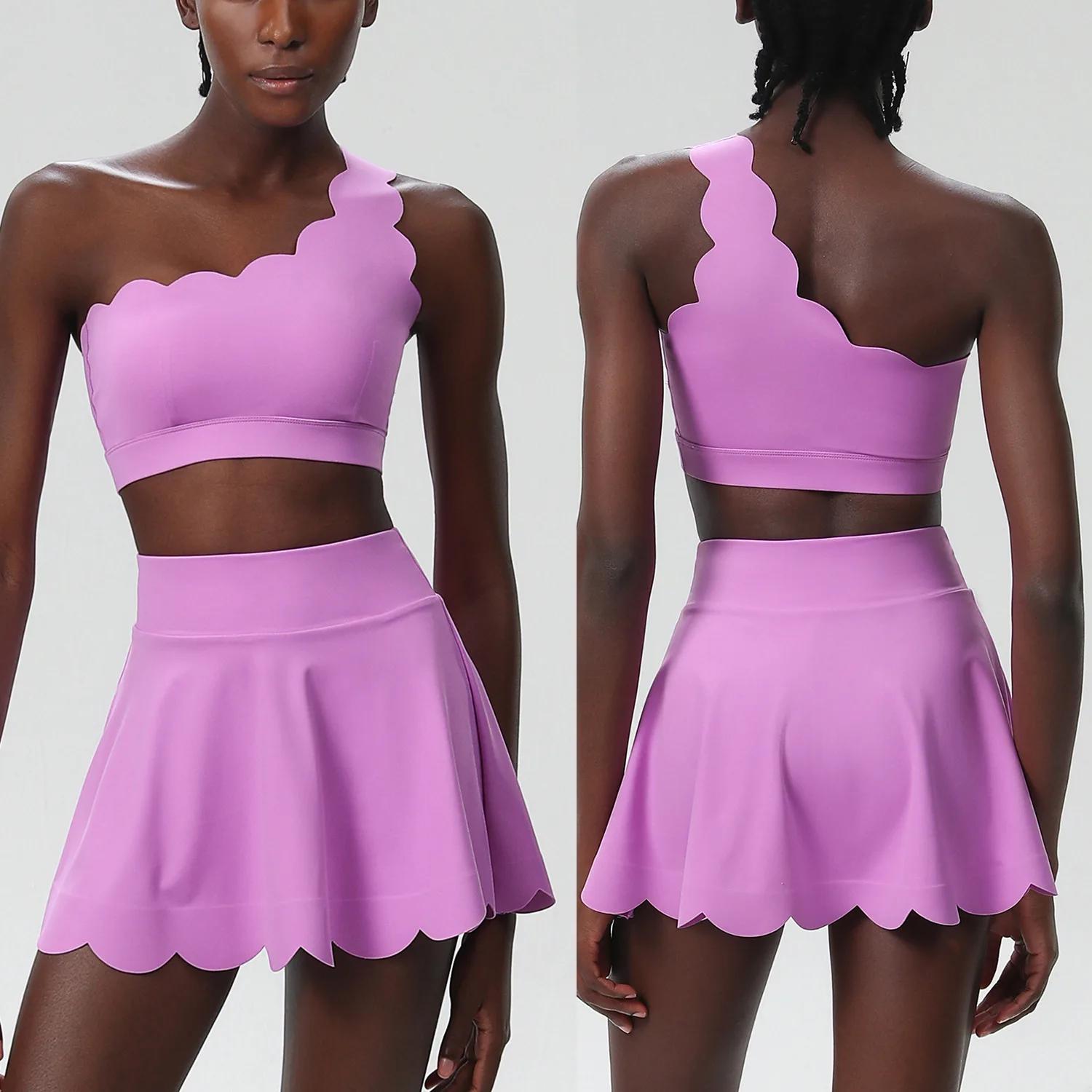 Ensemble de 3 pièces de fitness et de yoga pour femme, vêtements d'entraînement, jupe de tennis, res