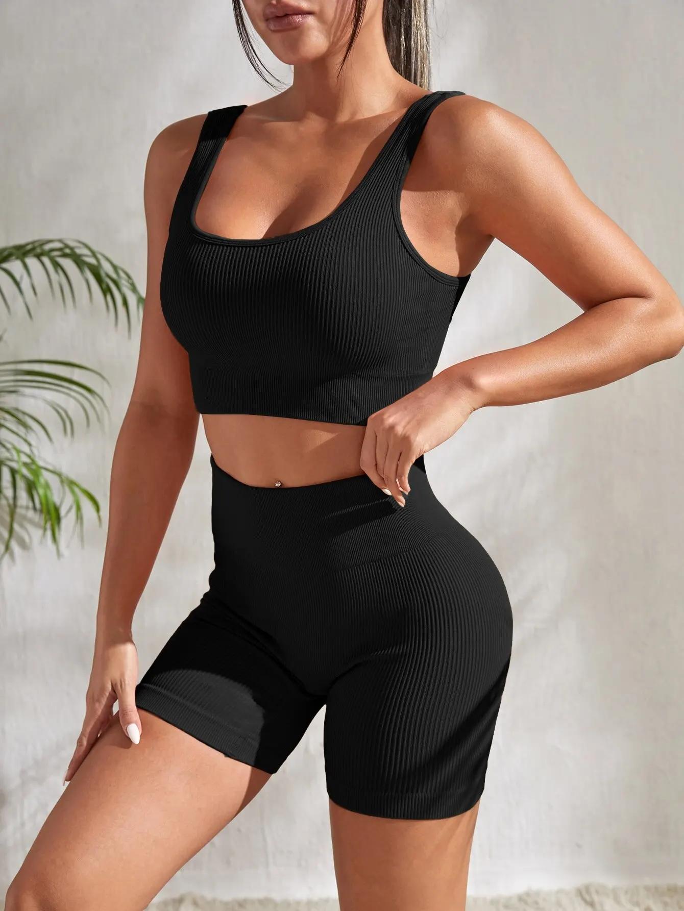 Ensembles de yoga 2 pièces sans couture pour femmes, costume de gymnastique, court, précieux short t