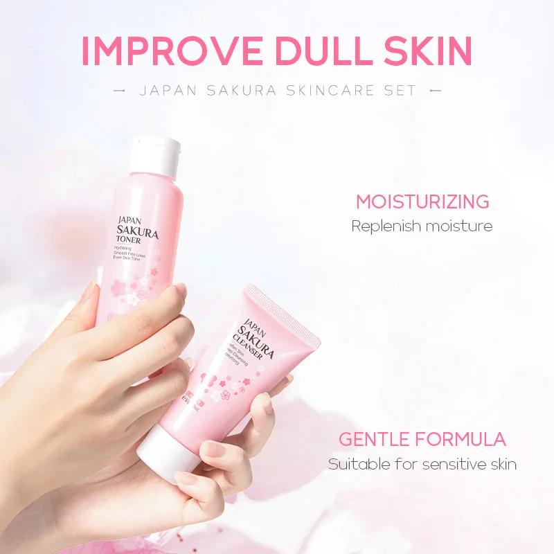 Ensemble de soins de la peau pour le visage, nettoyant, crème à l'essence de Sakura, toner hydratant