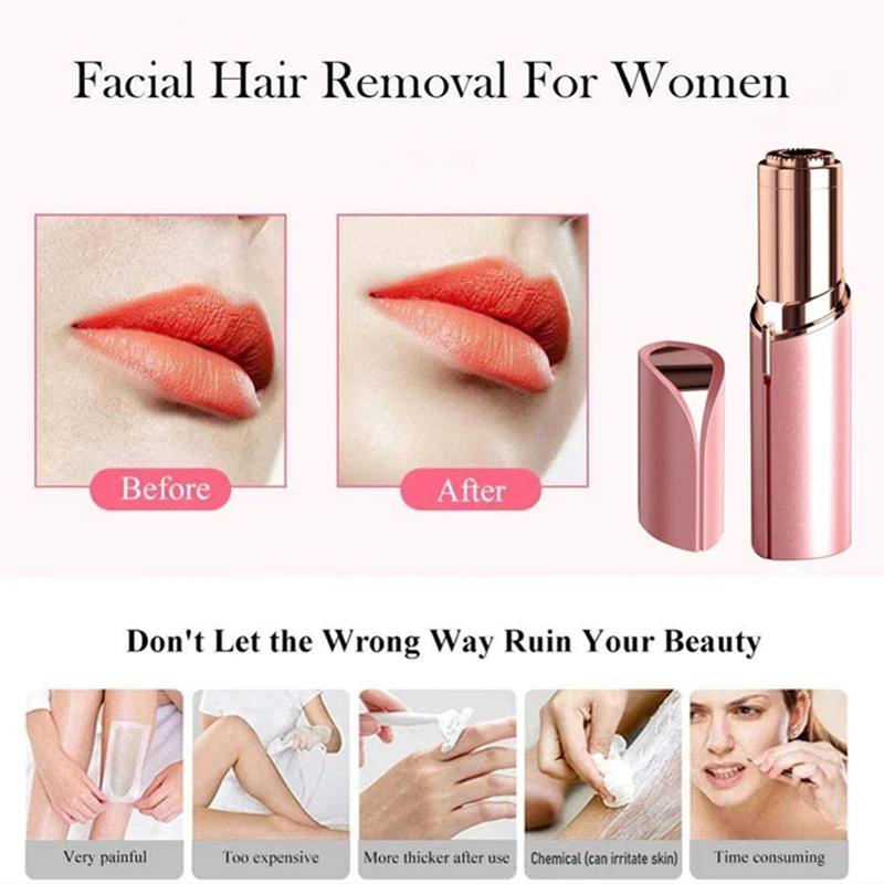 Épilateur électrique pour femmes, mini outil d'épilation du visage, rouge à lèvres