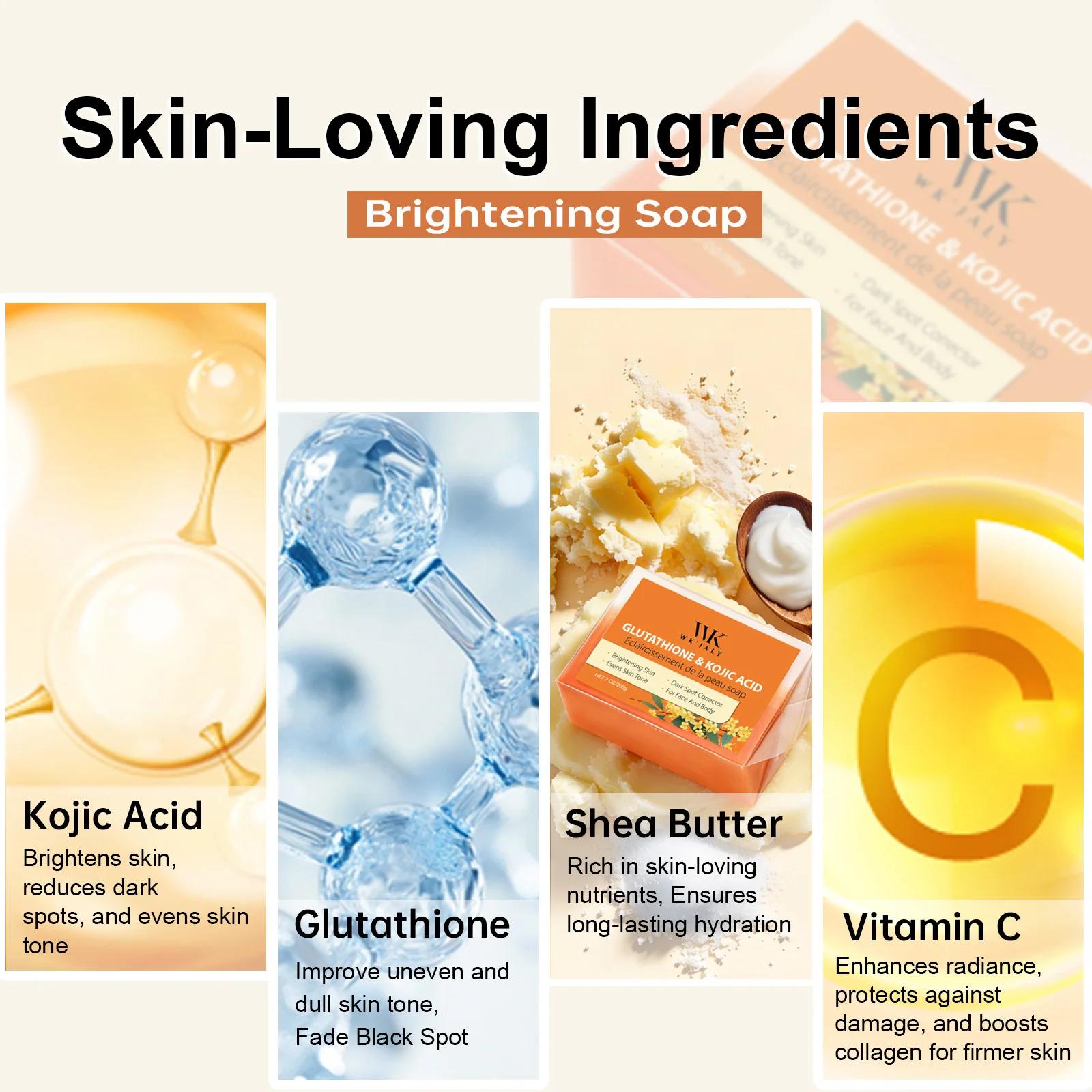 Savon blanchissant à l'acide kojique WK JALY, avec glutathion, vitamine C, correcteur de taches brun