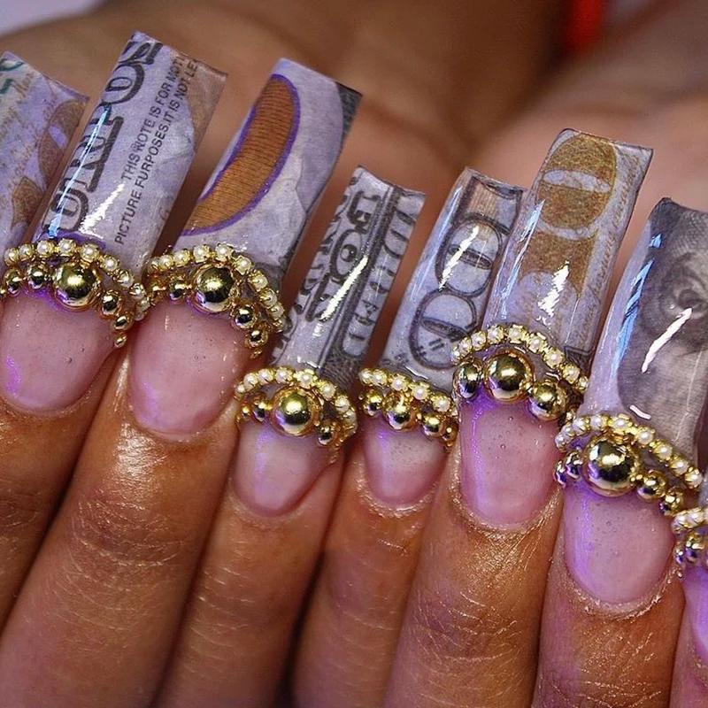Autocollants 3D en Forme de Dollar pour Ongles, Décalcomanies Auto-Adhésives pour Manucure, Envelopp