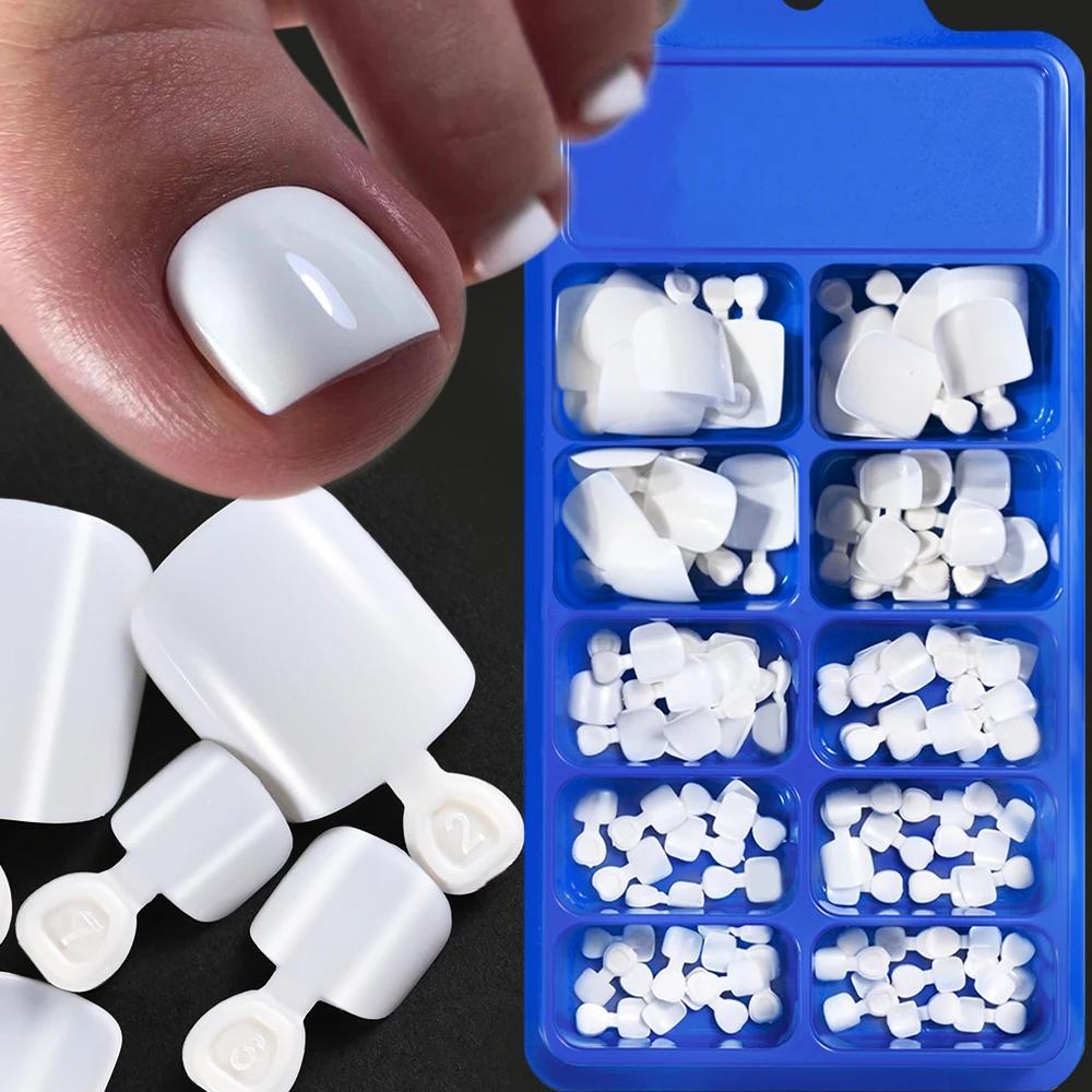 100 pièces faux ongles blanc naturel presse sur orteil pied couverture complète ongles carrés consei