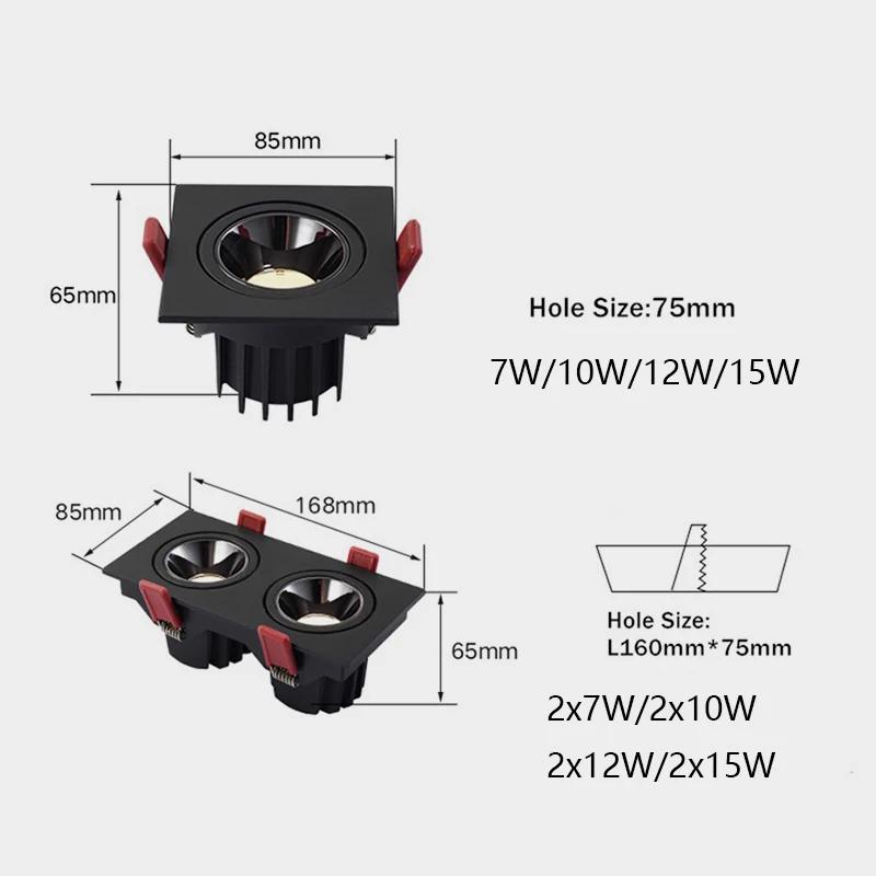 Plafond LED encastré 24W 10W simple/Double tête LED spots CREE COB Anti-éblouissement Downlight pour