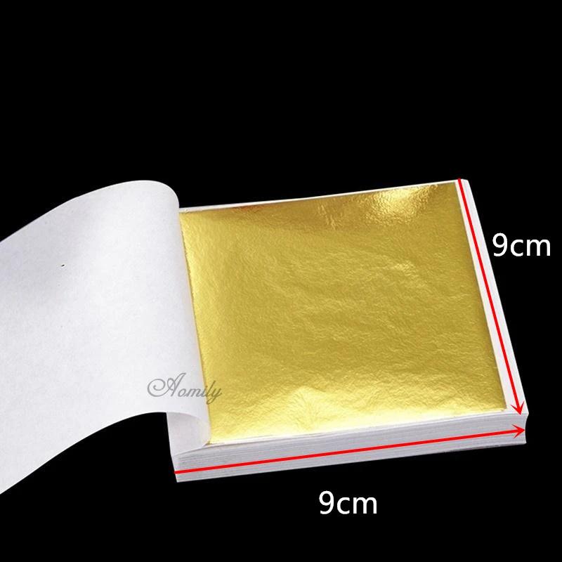 Aomily 9x9cm 100 feuilles pratiques K feuille d'or Pure brillante pour dorure lignes de meubles arti