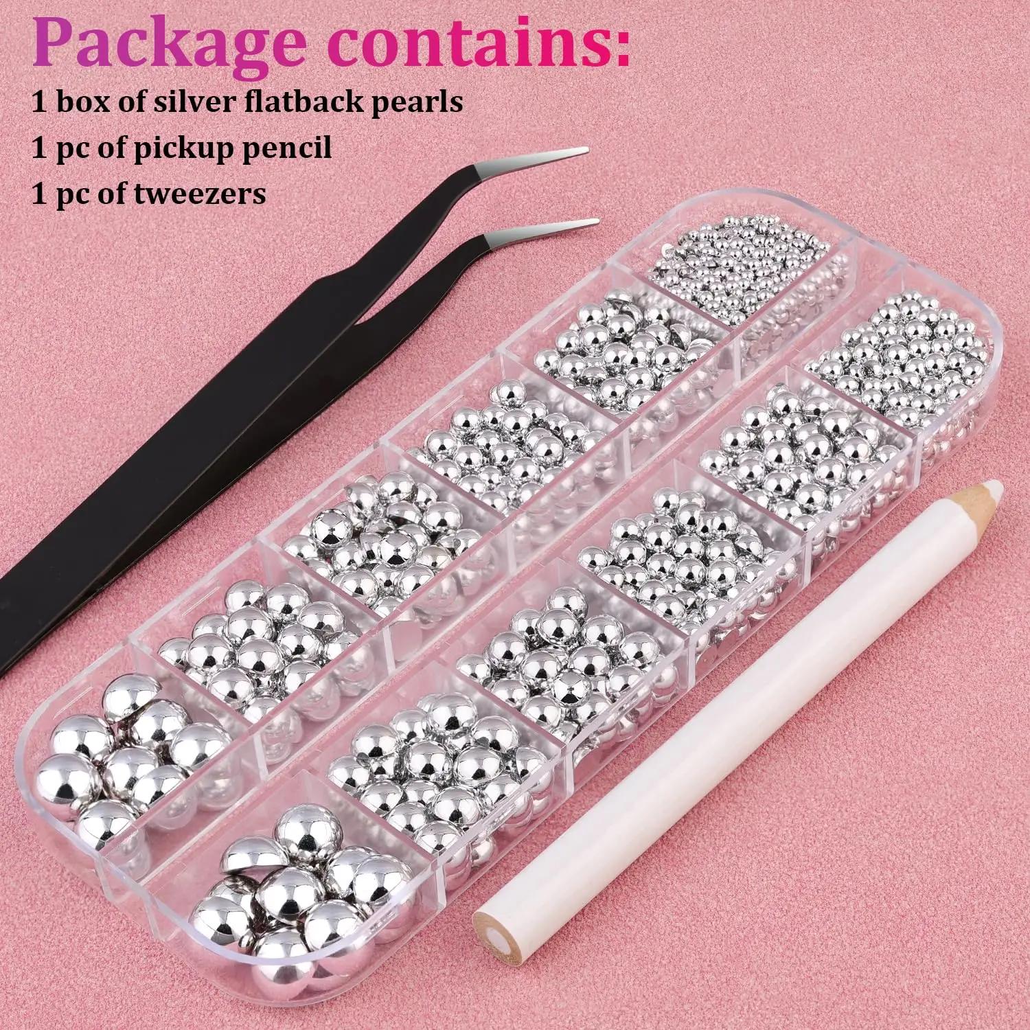 Perle de Caviar en métal demi-rond en argent brillant, 12 grilles, Rivets pour ongles, breloques 2/3
