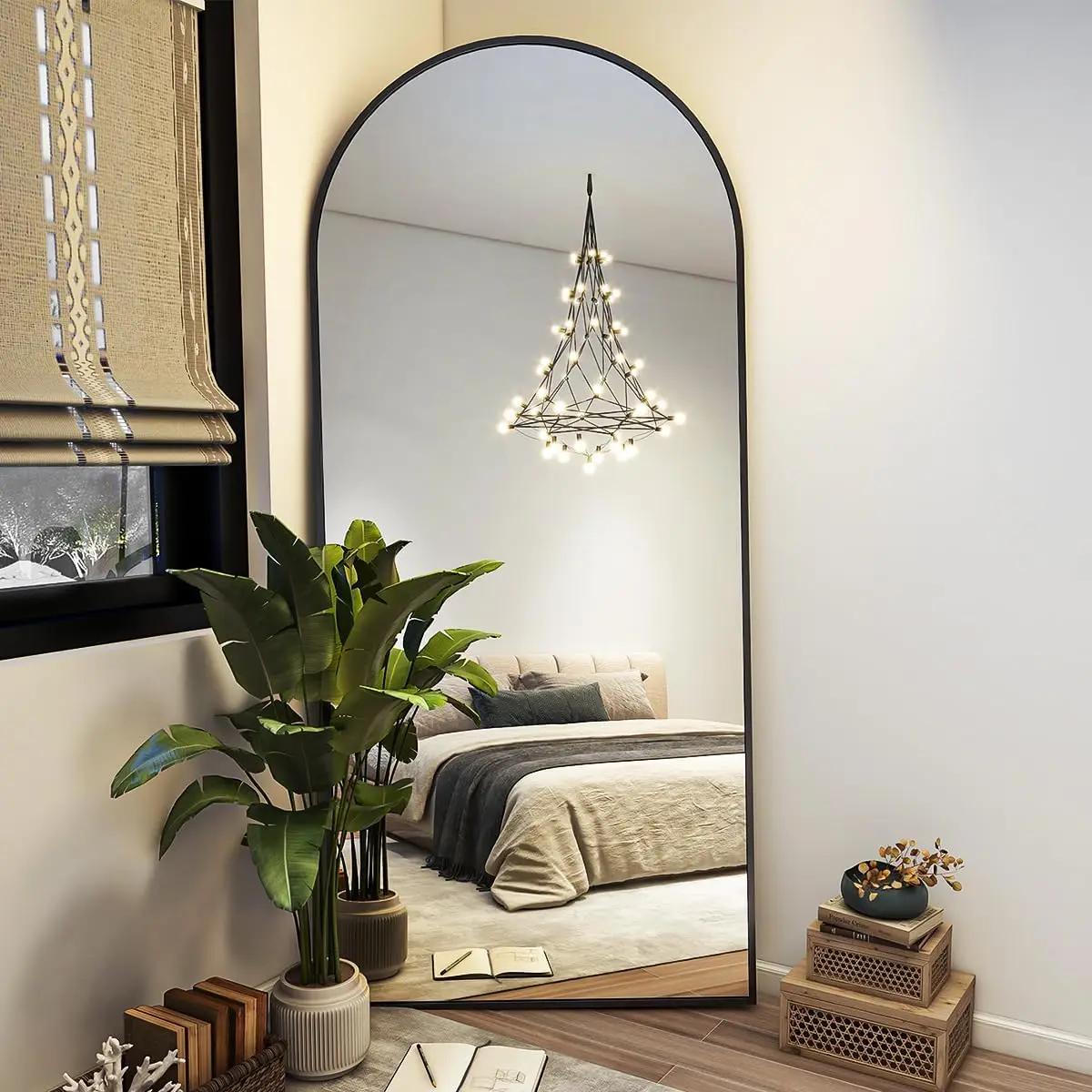 Miroir Mural Book ine Longueur en Arc de 71x26 Pouces, Miroir de Sol avec Support, Miroir Complet en