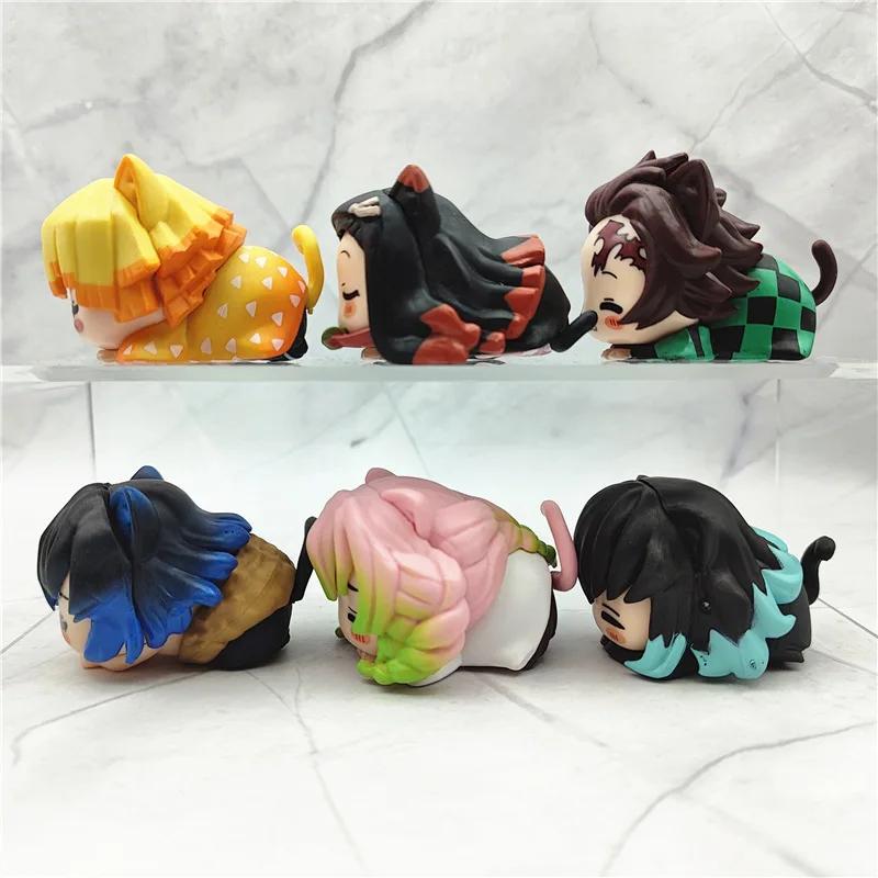 Figurines de sommeil de chat Demon Slayer, Kamado Tanjirou Kanroji Mitsuri, jouets Tokitou Muichirou