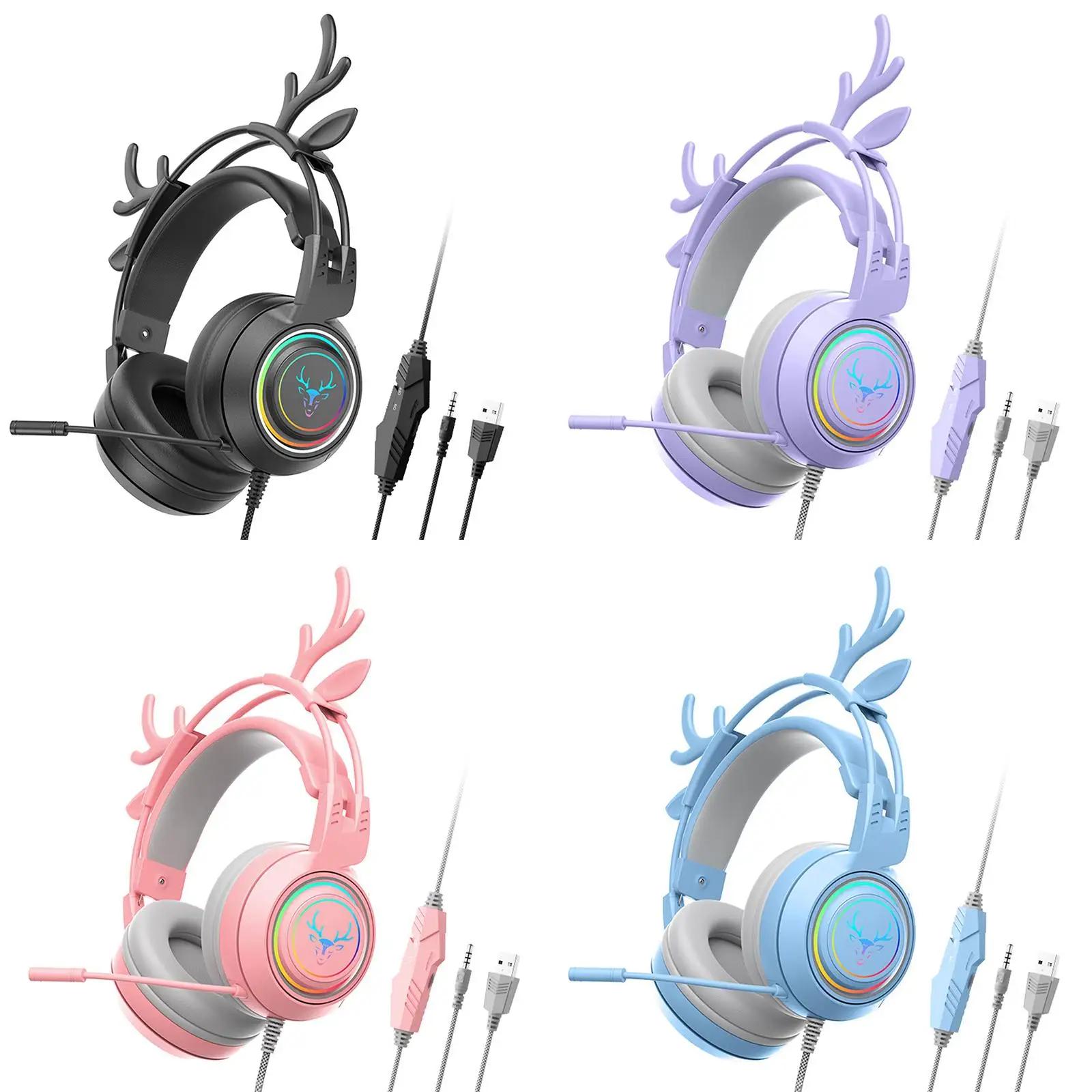 Casque de jeu filaire avec microphone rotatif, poignées amovibles, écouteurs Antlers, stéréo, ordina