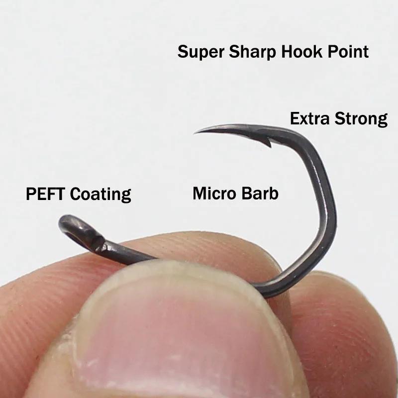 Hameçons de pêche à la carpe revêtus de PTFE, en acier à haute teneur en carbone, noir mat, tige cou