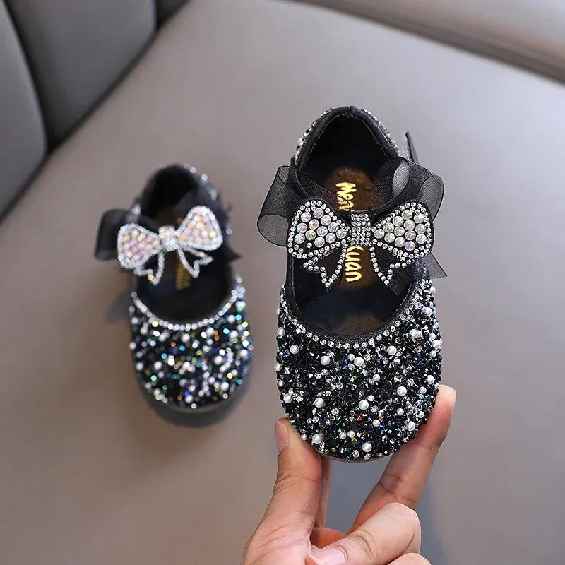 Chaussures de princesse à paillettes et strass pour filles, chaussures de danse de fête pour enfants