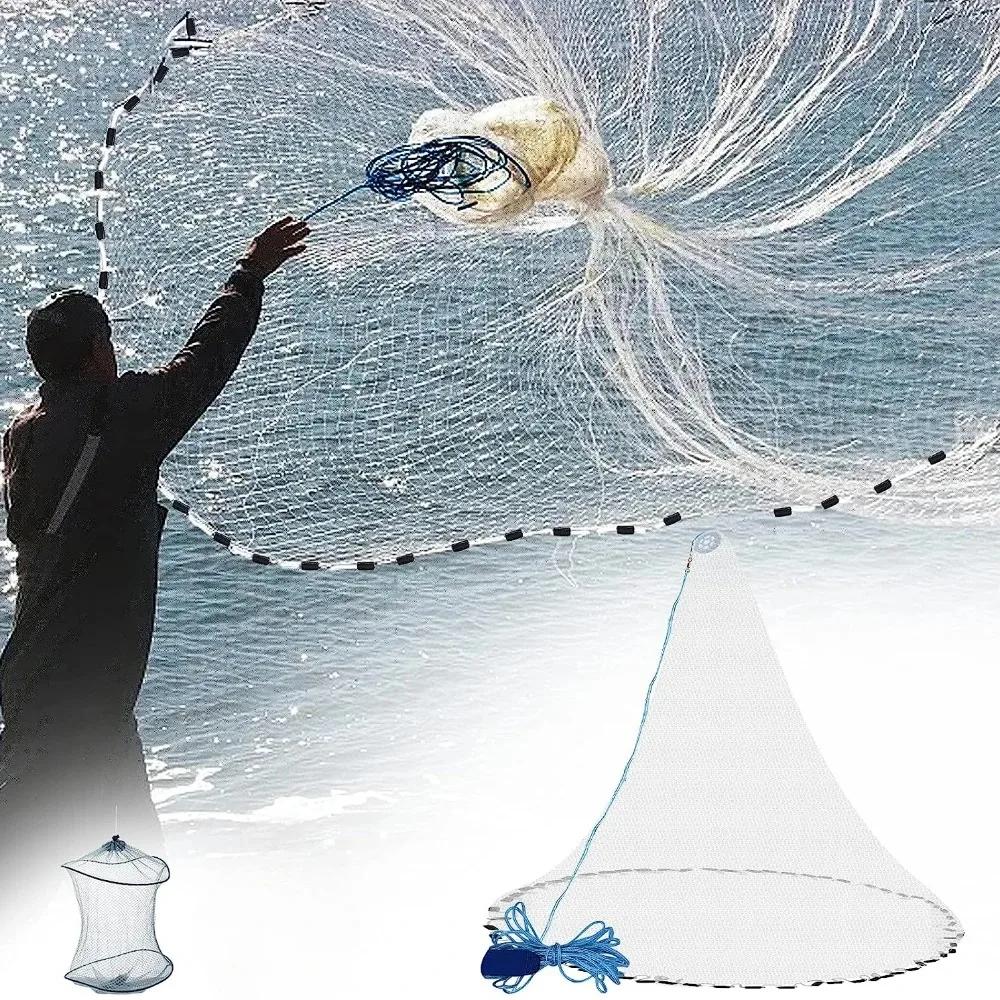 Filet à appâts à rayon pour la pêche, petite maille, lancer, eau salée, plombs en aluminium, Premium
