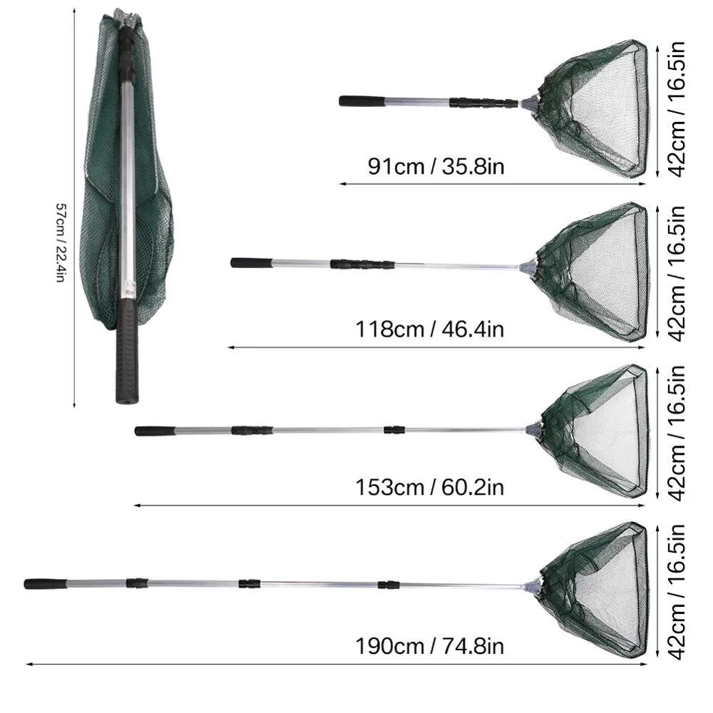 190cm 92cm 55cm filet d'atterrissage télescopique pliant canne à pêche extensible mouche carpe cours