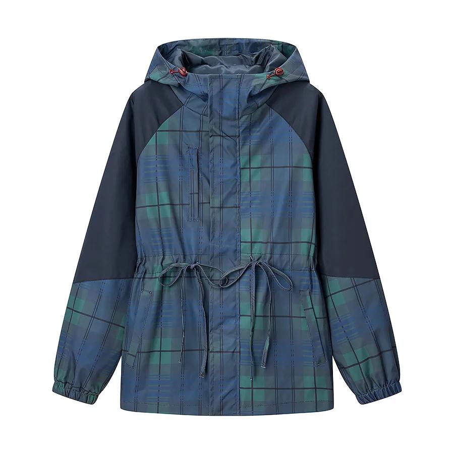 Veste rétro à carreaux pour femme, col montant, cordon de serrage à la taille, coupe-vent court à ca