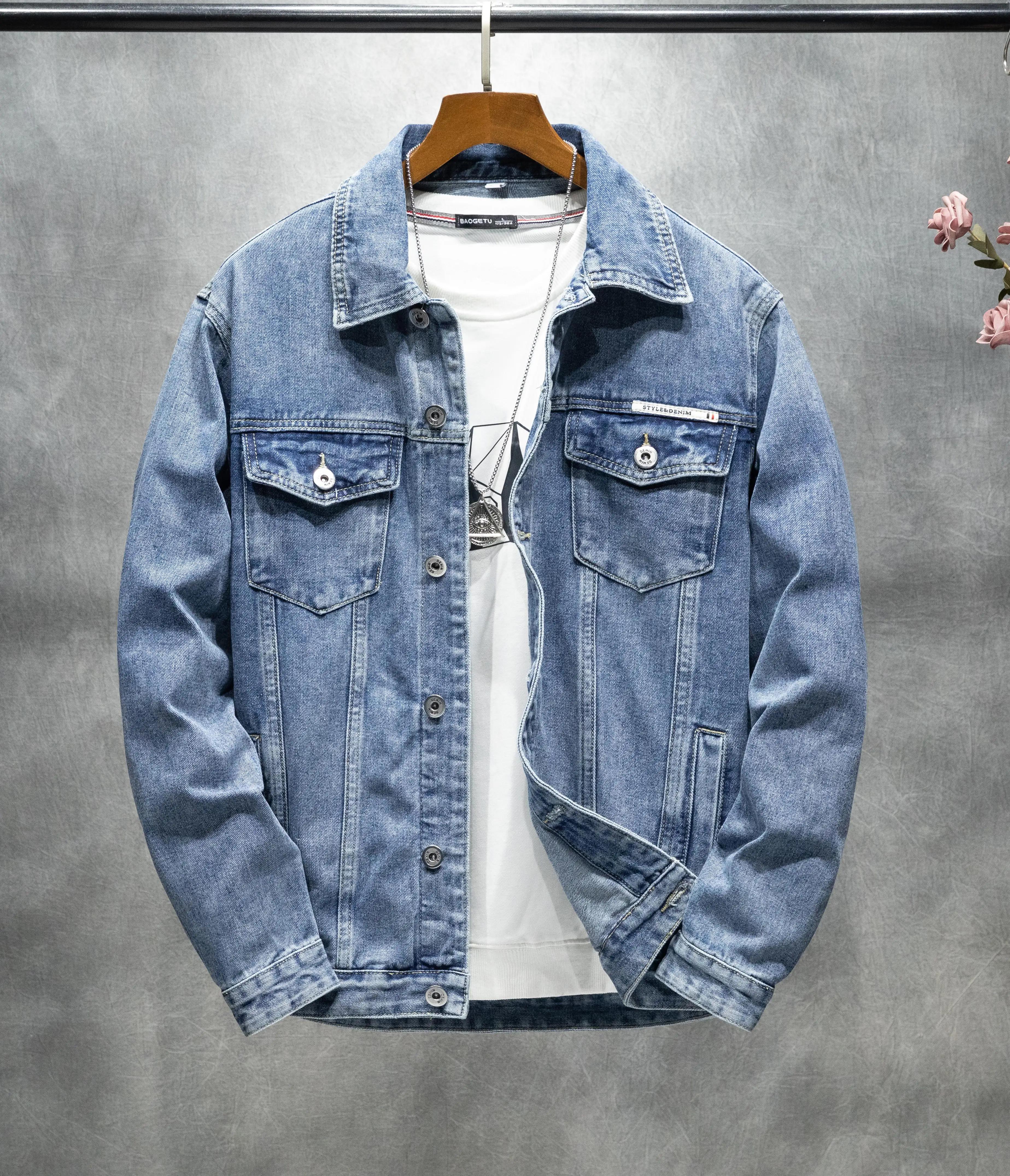 Veste en denim non extensible pour hommes, style américain, vintage, classique, polyvalente, grande 