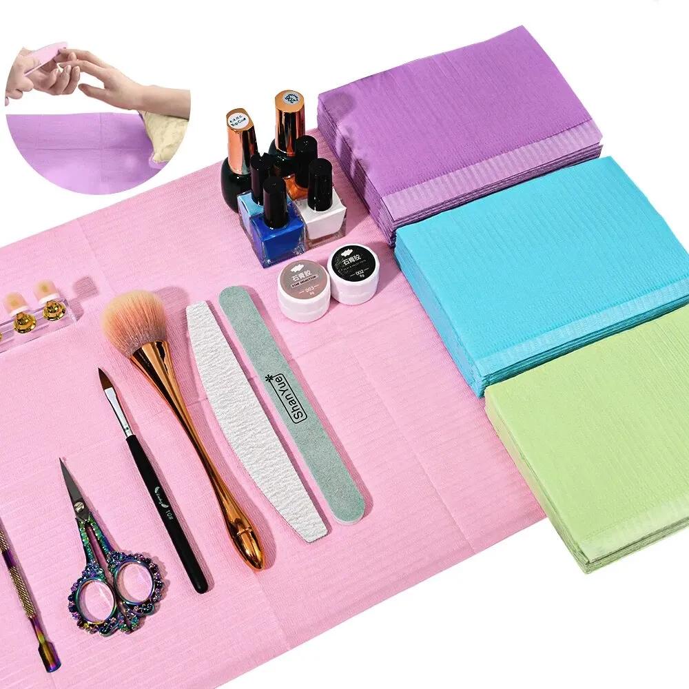 Serviettes de Table jetables pour ongles, 20 pièces, tapis, bavoirs dentaires violets, bavoirs de de