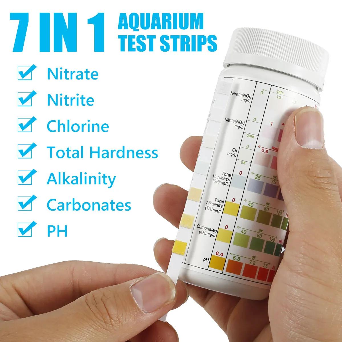100 pièces bandelettes de Test d'aquarium bande de Test de qualité de l'eau 7/in1 Kit de Test d'aqua