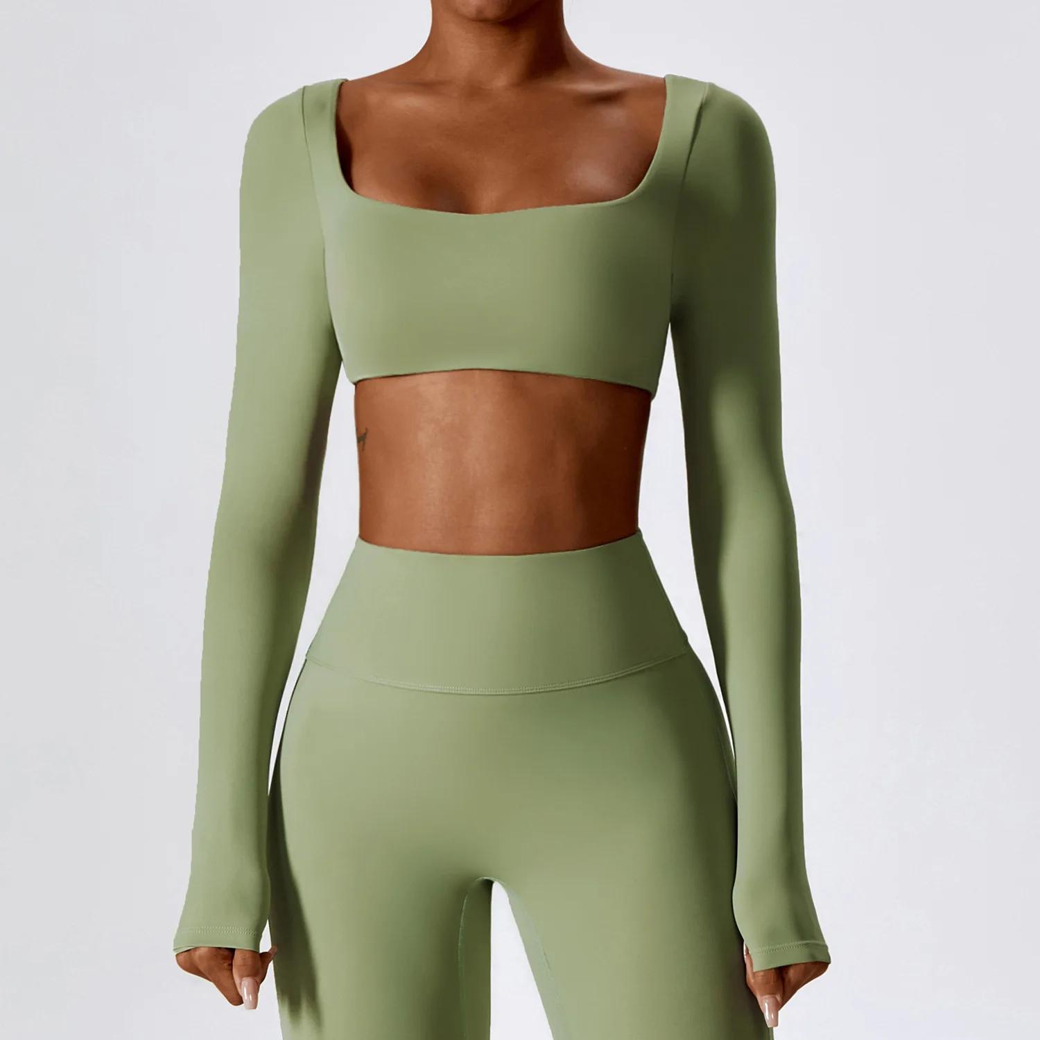 Haut de yoga femme sexy - Chemise sport manches longues court pour fitness et entraînement sportif