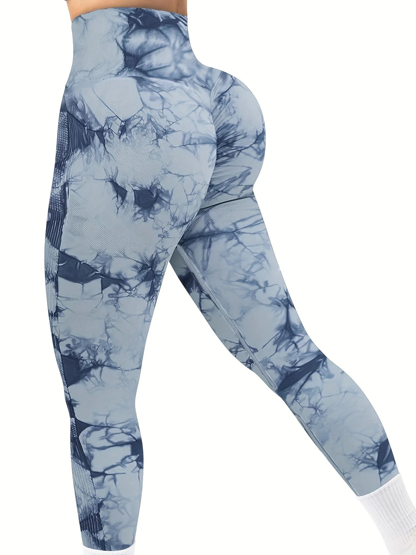 Leggings d'entraînement taille haute sans couture Tie Dye pour femmes, pantalons athlétiques froissé